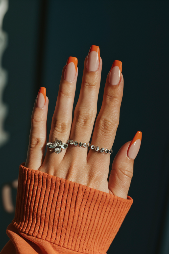 Orange French Tip with Rhinestones