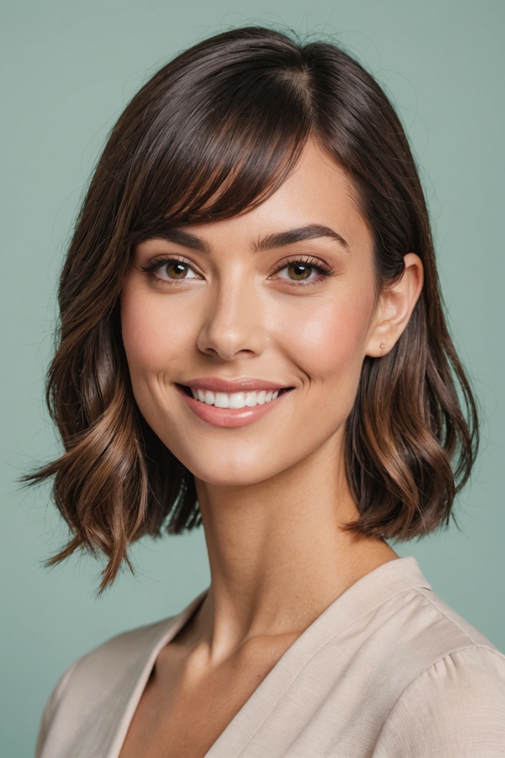 Asymmetrical Side Bangs for Heart-Shaped Faces