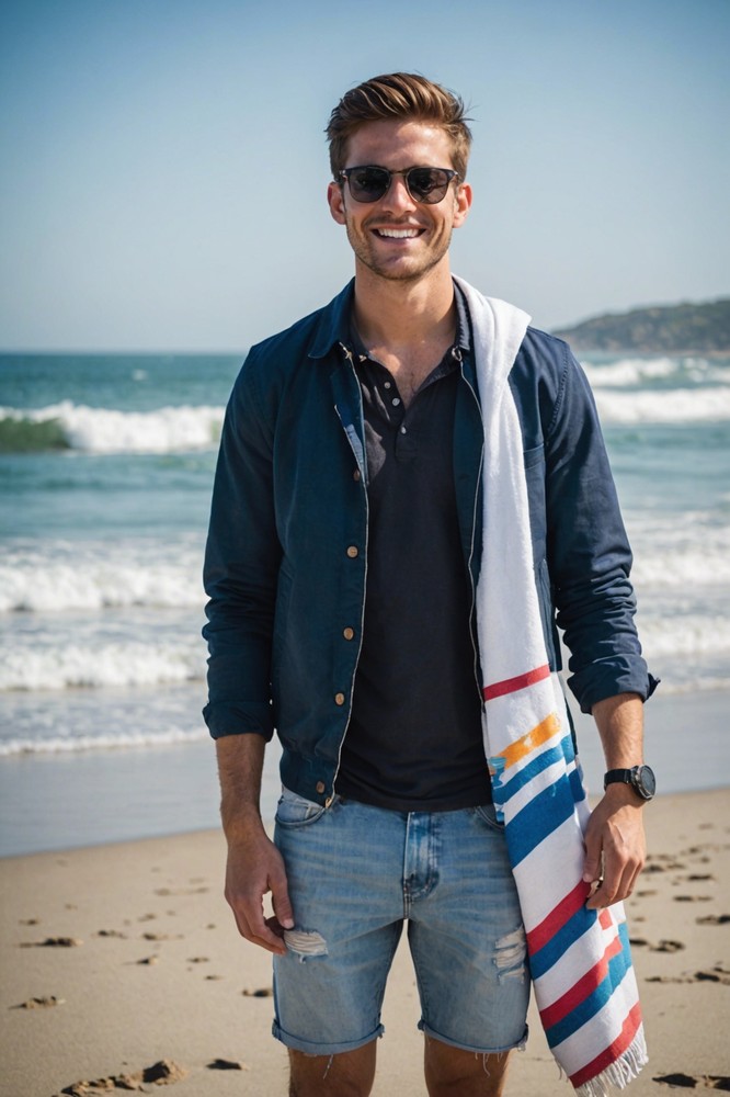 Beachy Vibes with a Navy Jacket