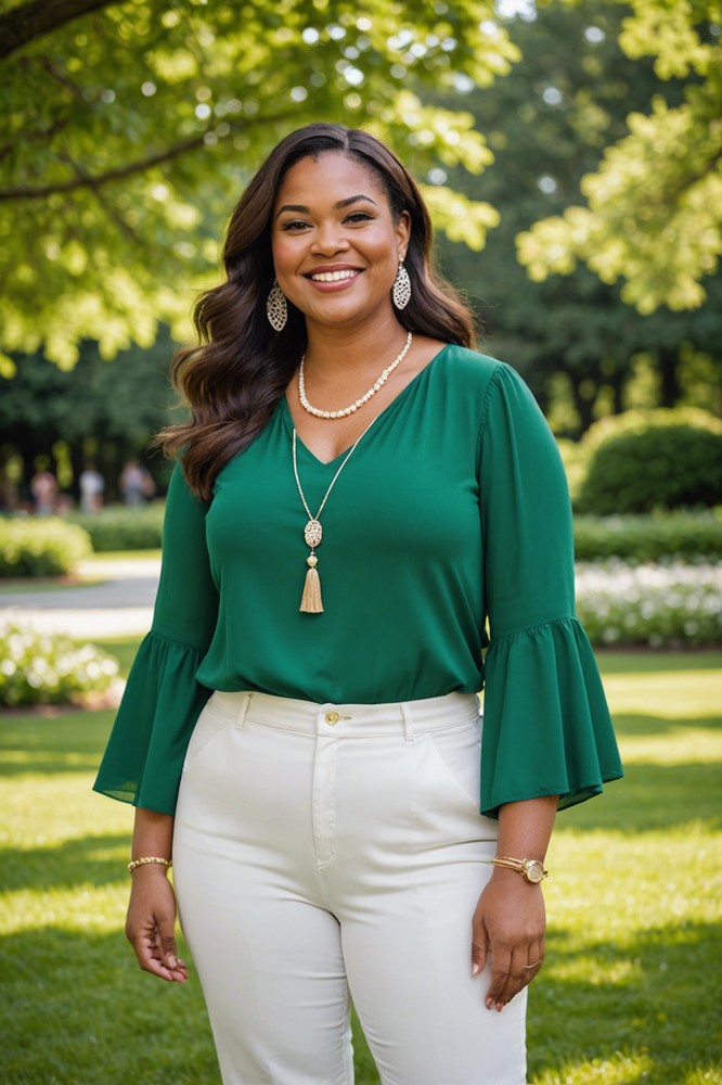 Bell Sleeve Top with High Waisted White Pants