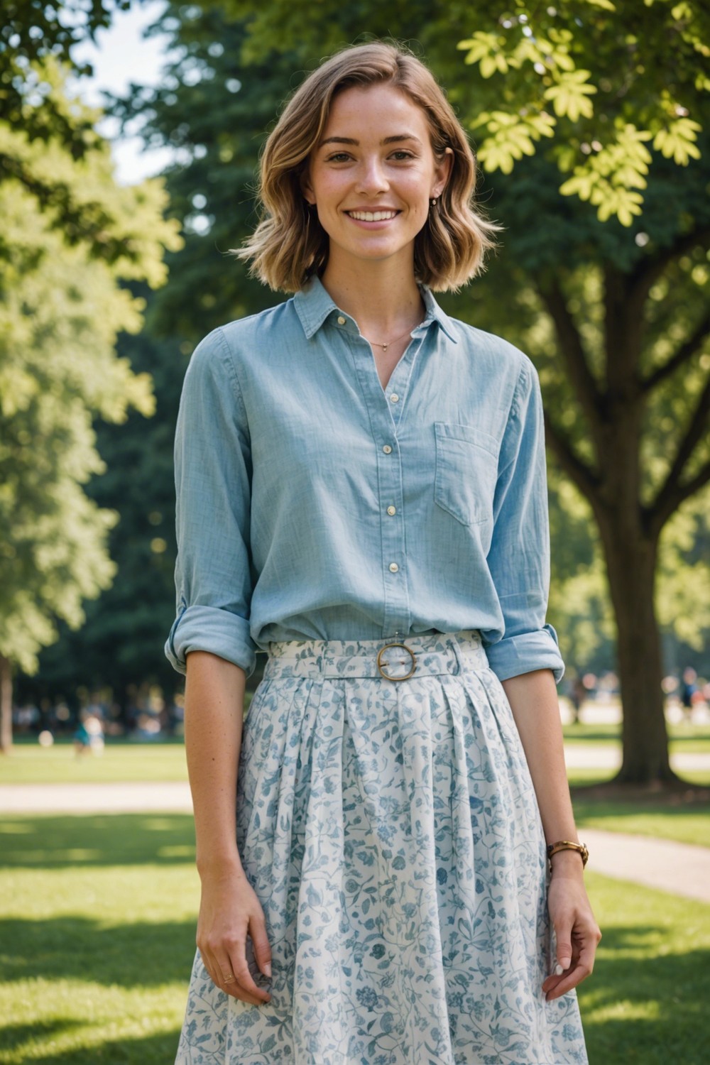 Chambray Shirt with Flowy Skirt