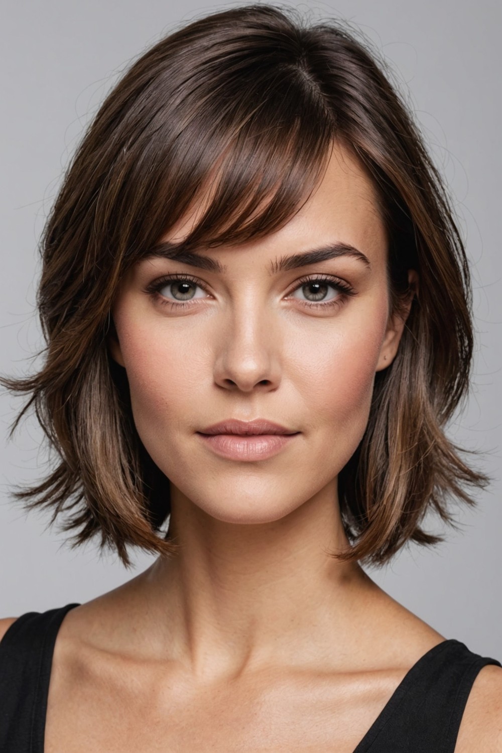 Choppy Side Bangs for Pear-Shaped Faces