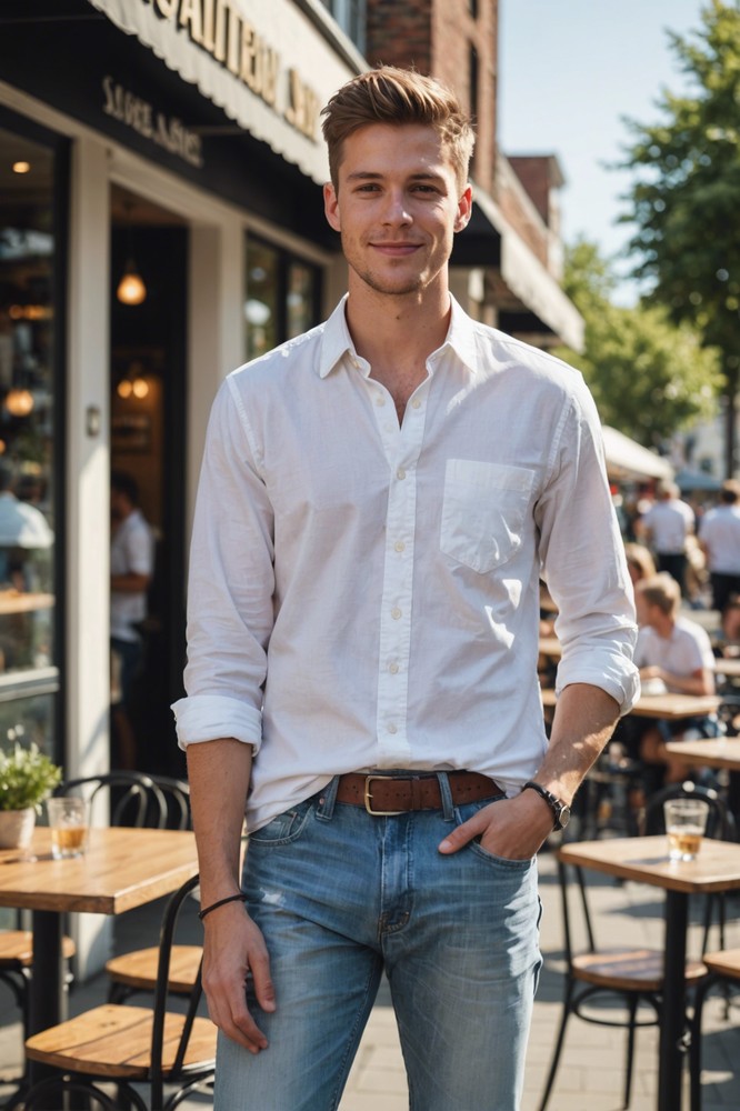 Crisp White Shirt with Light-Wash Jeans