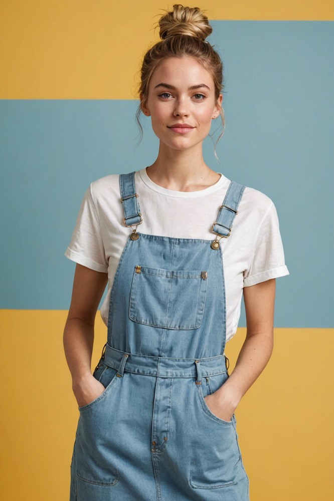 Denim Overall Dress with Cropped Top