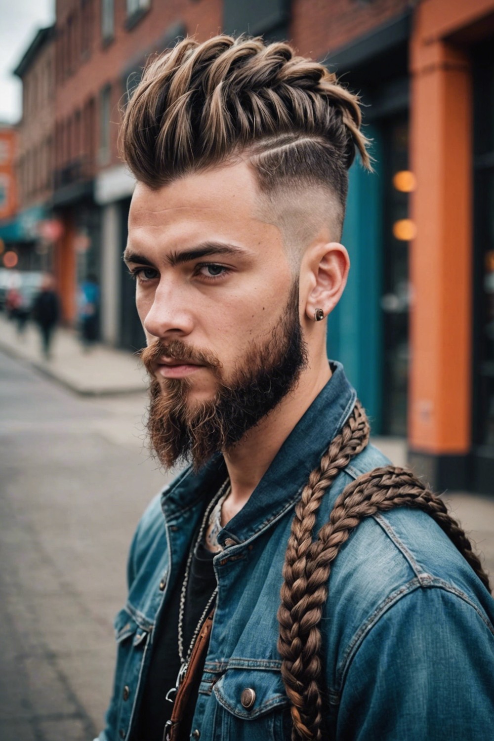 Double Braid Faded Mohawk with Beard