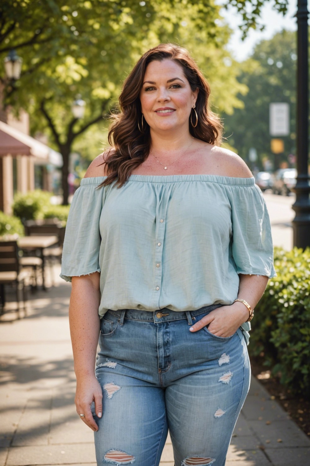 Off-the-Shoulder Tops and Distressed Denim for a Casual Chic