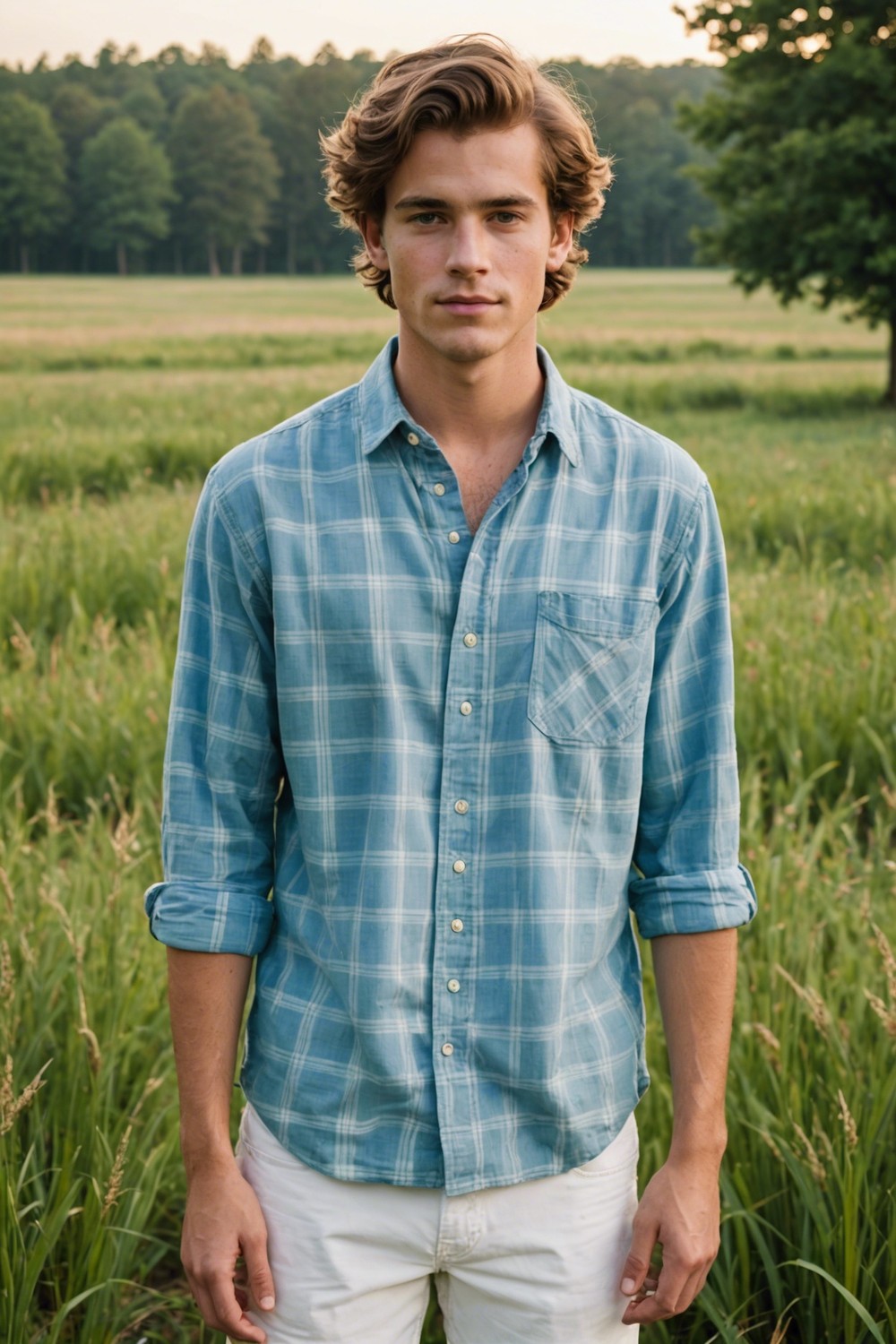 Plaid Shirt with White Shorts and Flip Flops