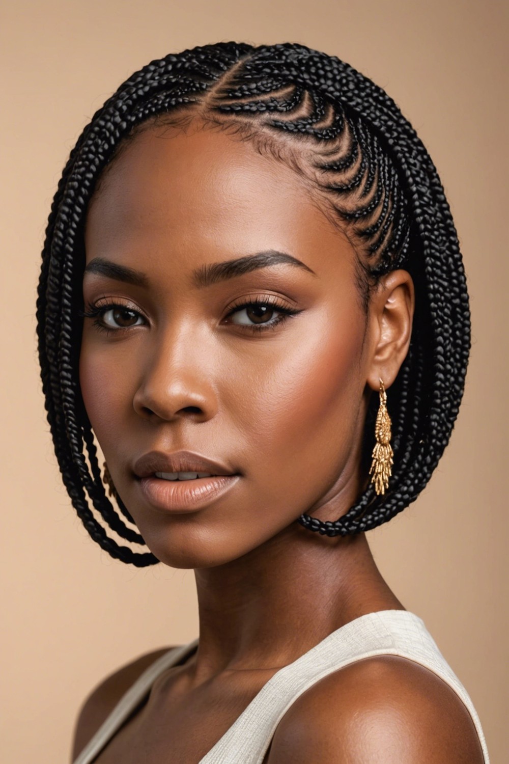 Short Bob With Box Braids And Edge Control