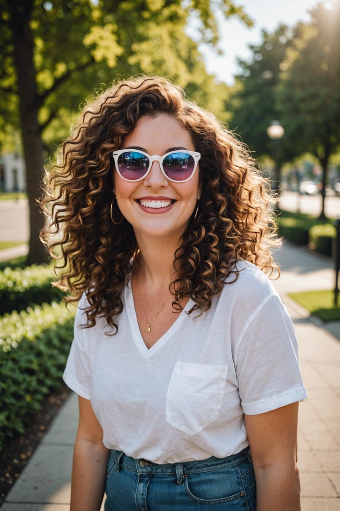 statement Sunglasses with Simple White Tee and Jeans