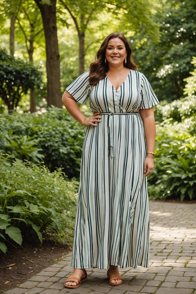 Striped Maxi Dress with Sandals