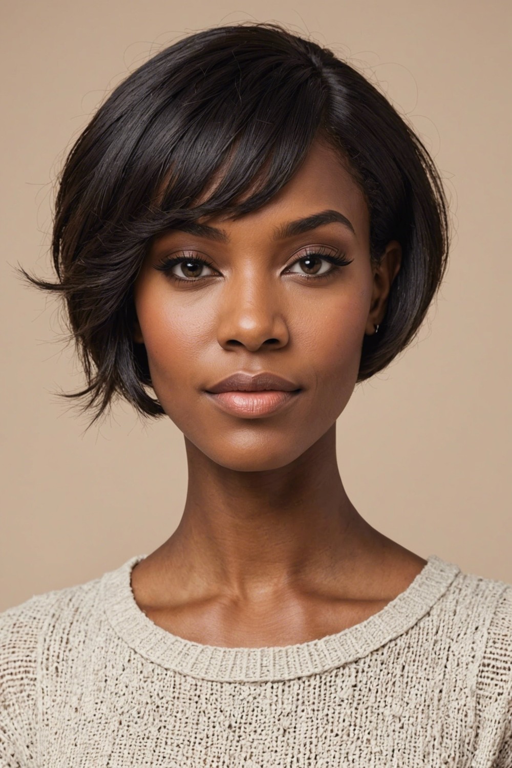 Textured Bob With Side Swept Bangs