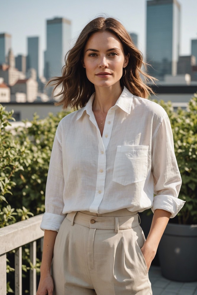 White Linen Shirt with High-Waisted Culottes