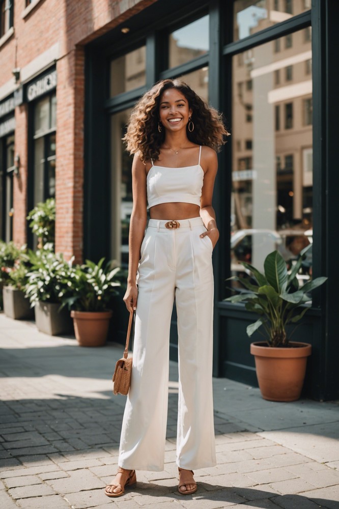 Wide-Leg Pants with Crop Top and Sandals