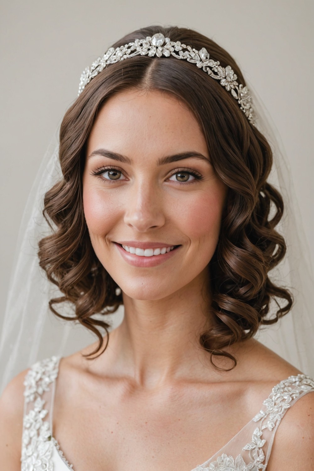 Curly Bob with a Veil and Headpiece