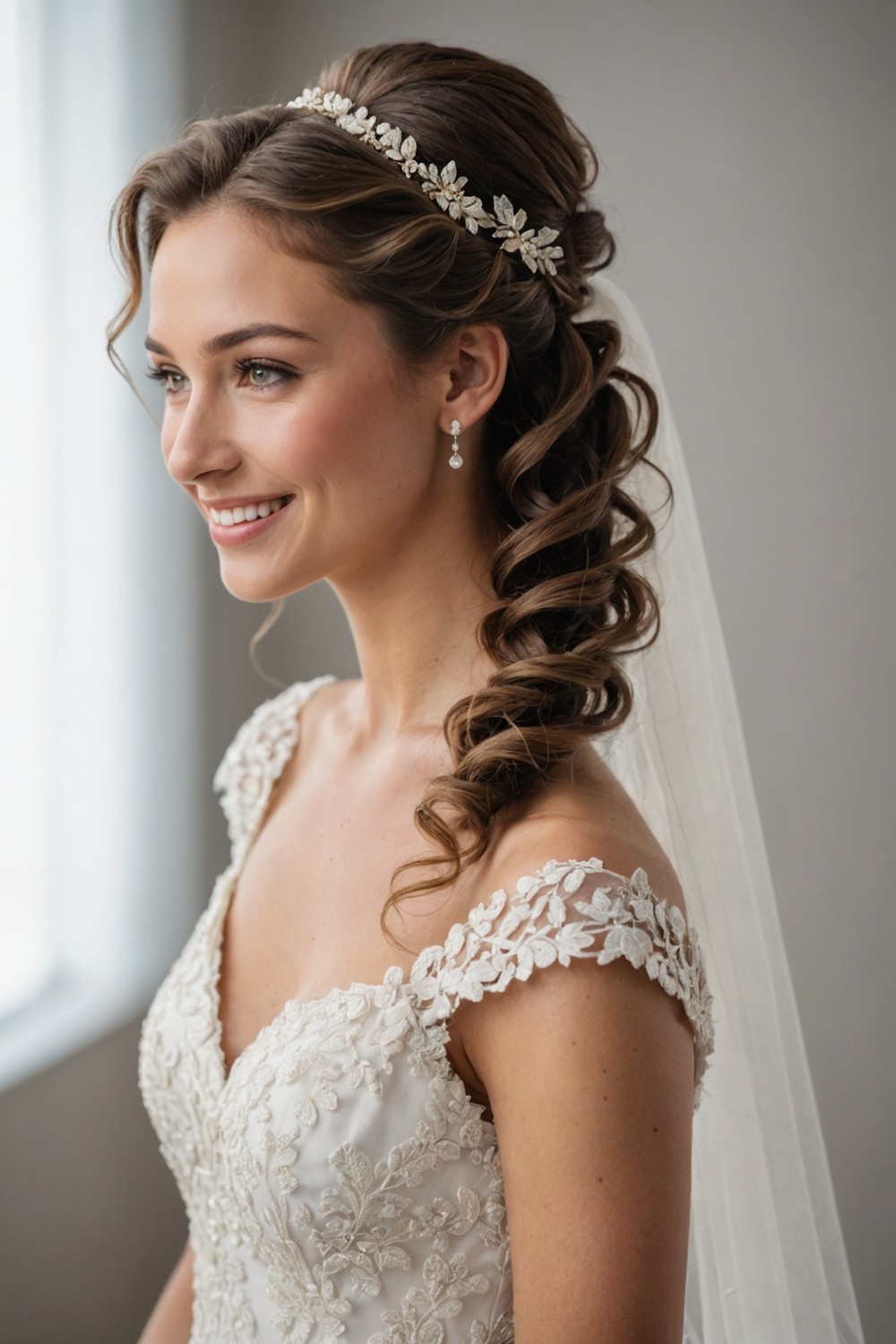 Curly Ponytail with a Veil