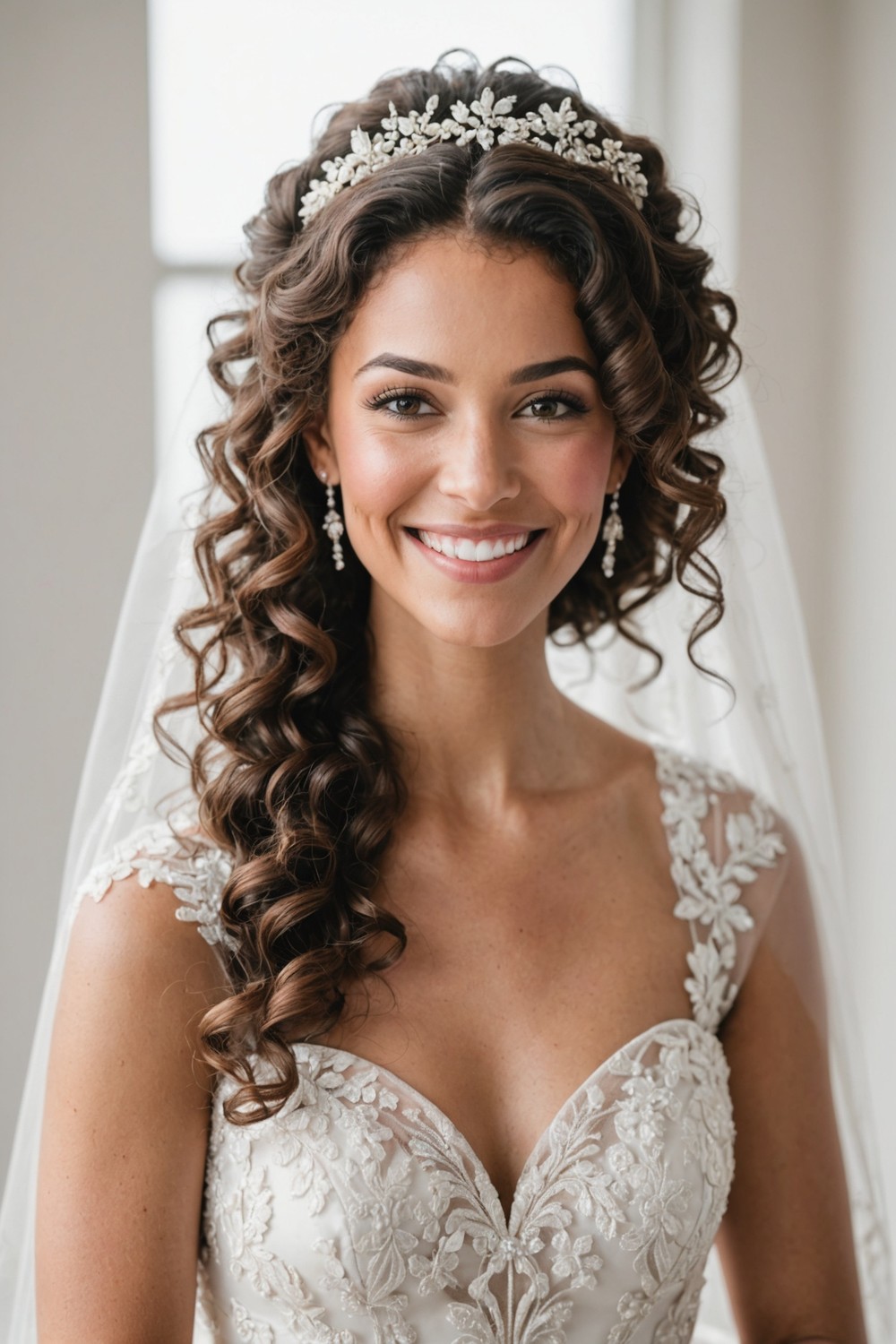 Curly Updo with a Dramatic Veil