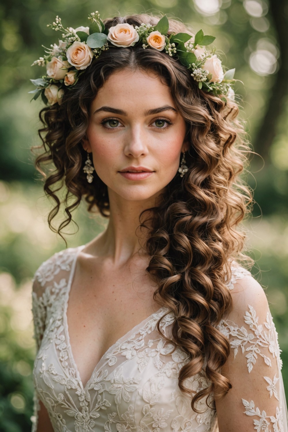 Soft, Romantic Updo with Floral Accents