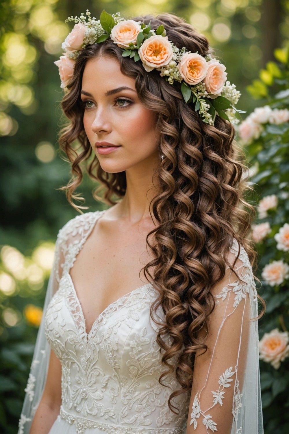 Whimsical, Wavy Hair with Fresh Flowers