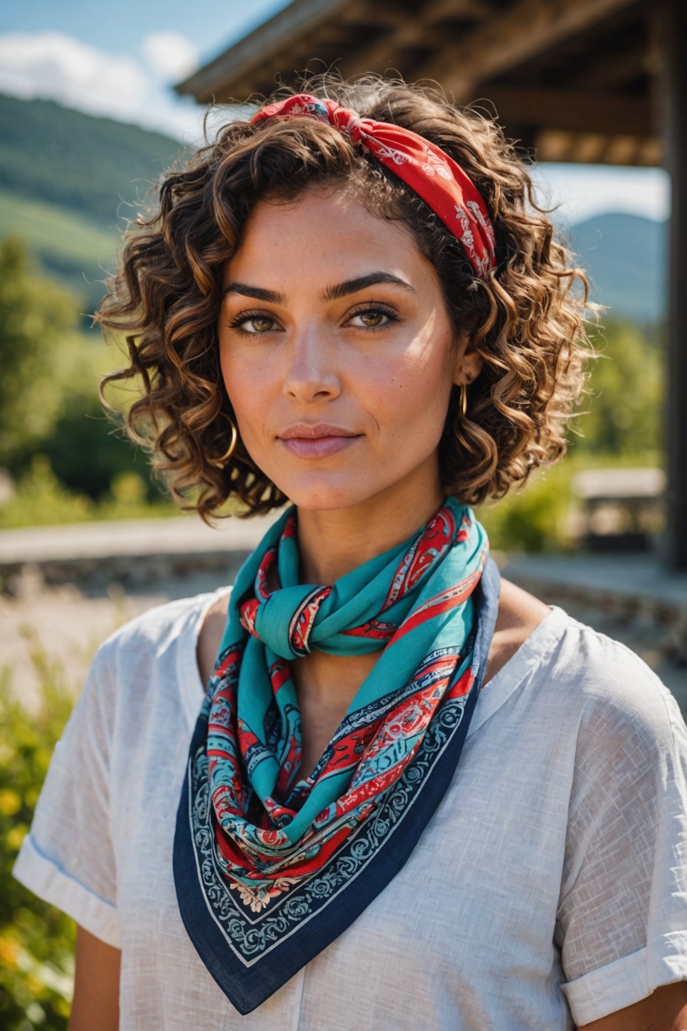 Curly Bob with Bandana