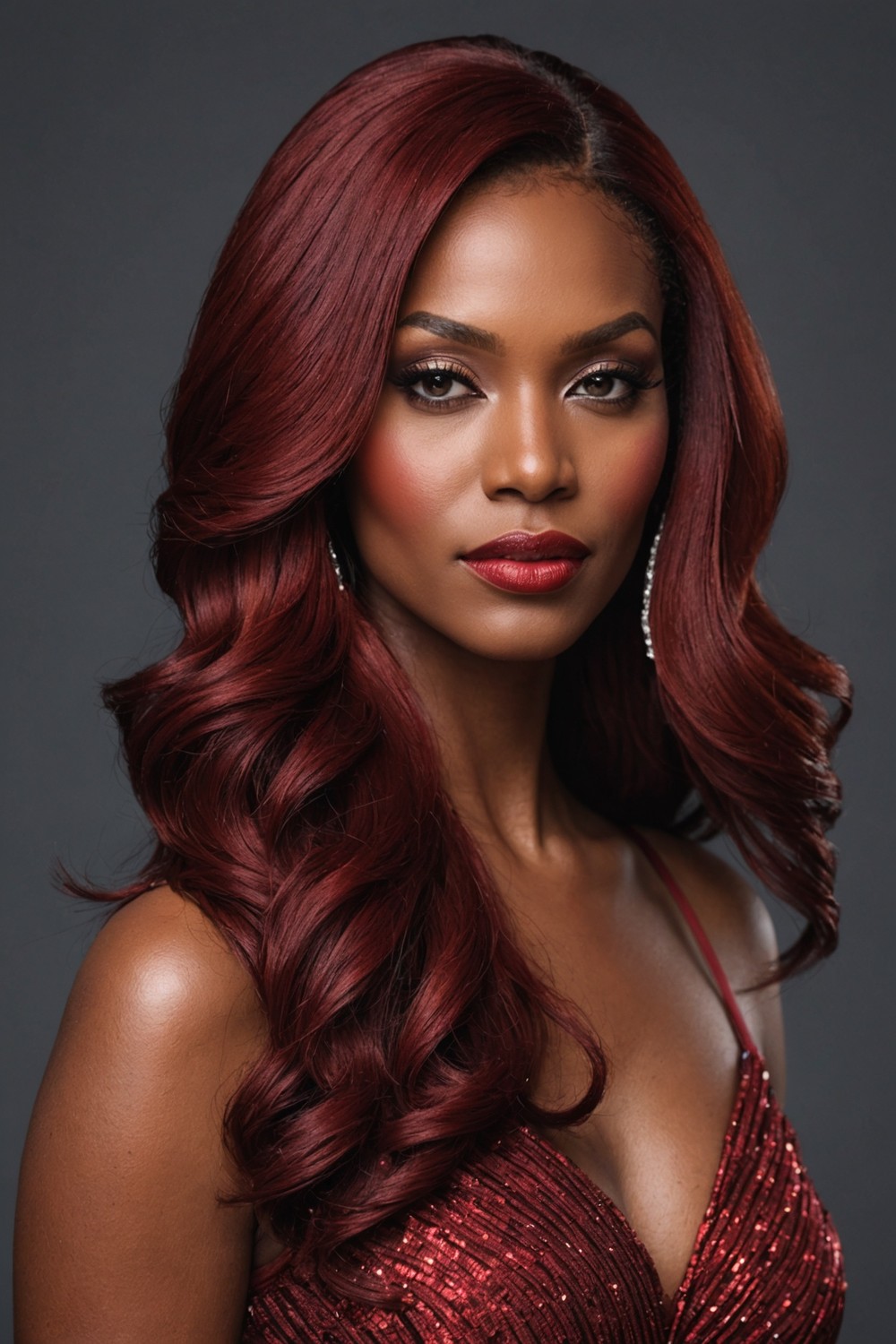 Deep Side Part Red Weave