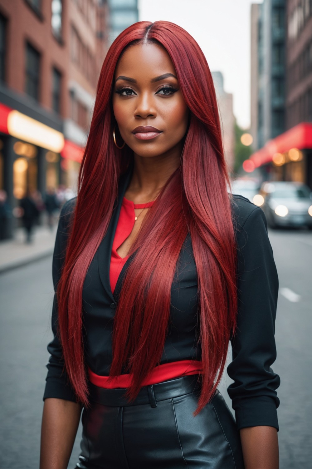 Long Straight Red Weave