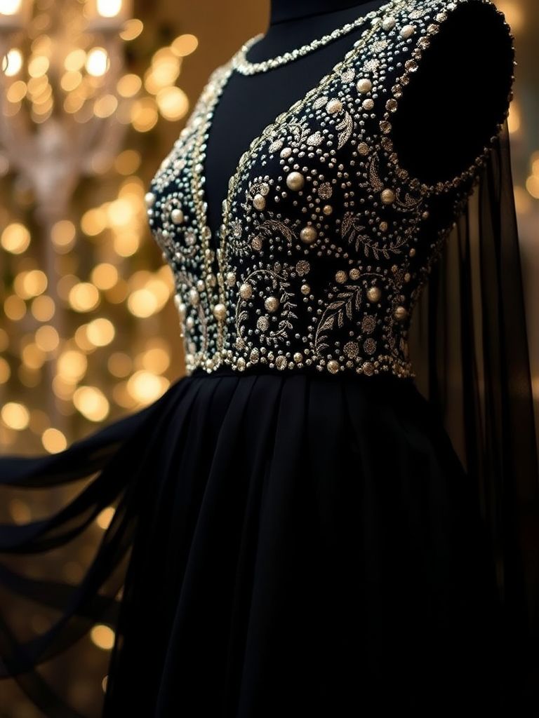 Beaded Top with Classic Black Skirt