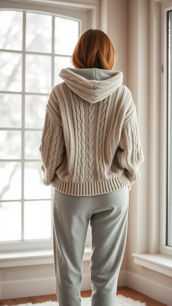 Cable Knit Hoodie with Jogging Pants