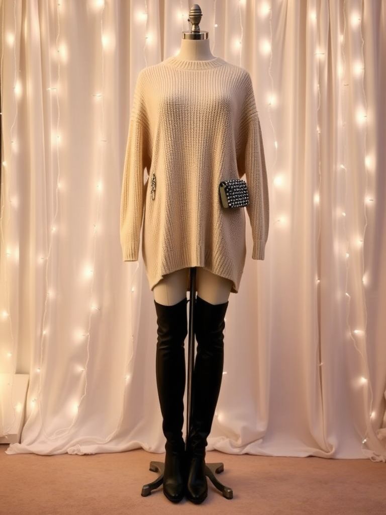 Cozy Sweater Dress with Knee-High Boots