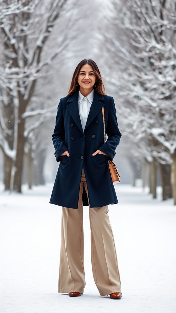 Peacoat with Wide-Leg Trousers