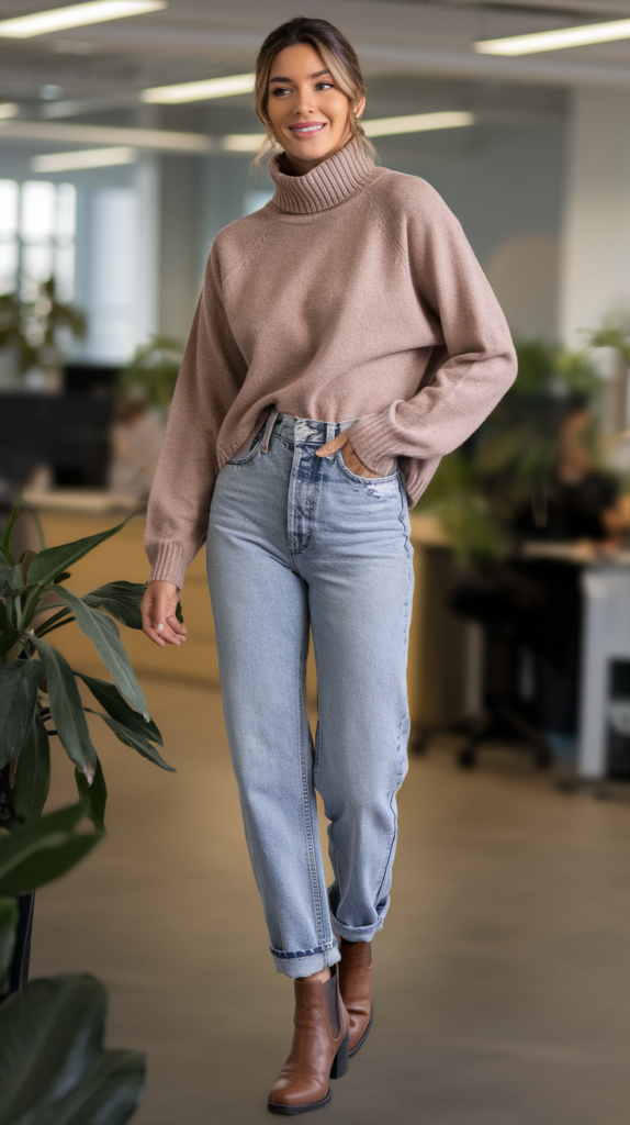 Soft Sweater with High-Waisted Jeans