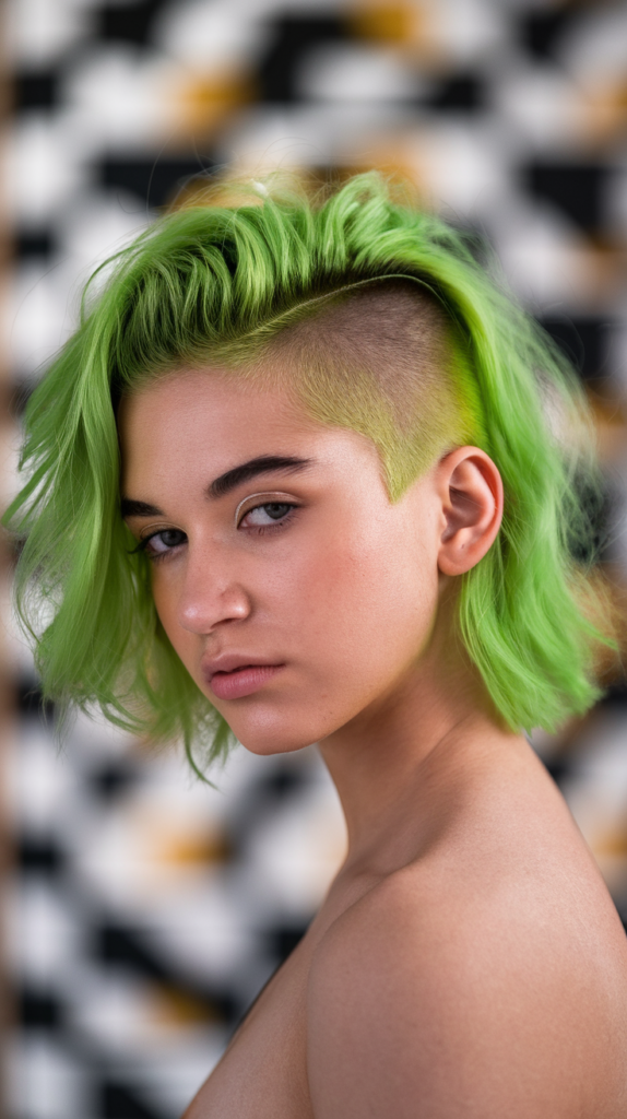 Vibrant Green Undercut with Long Top