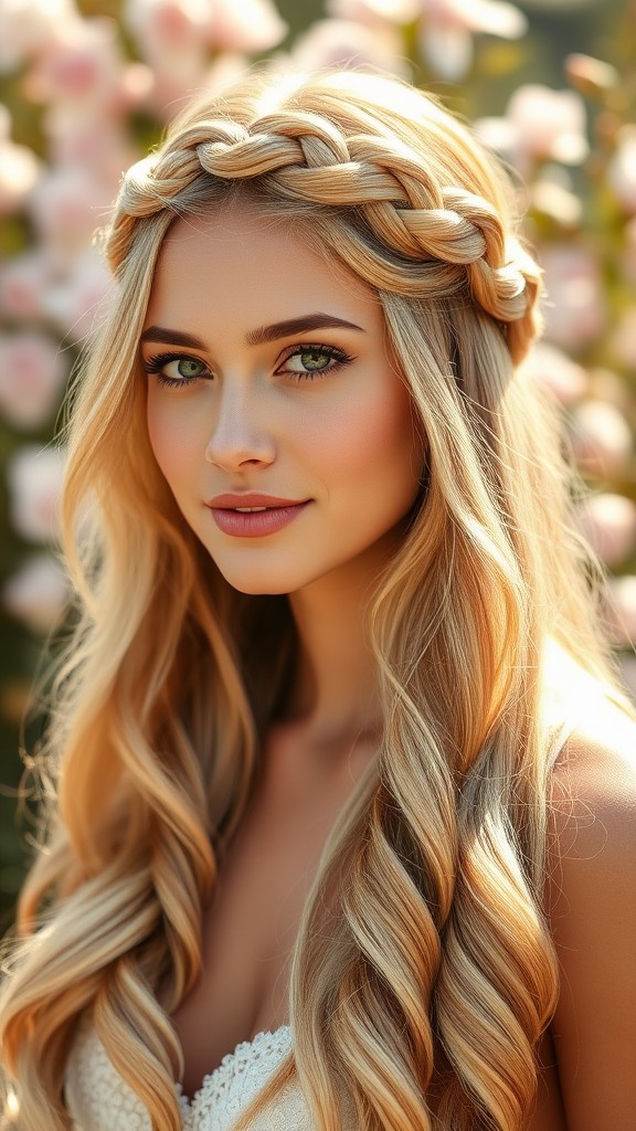 Braided Crown with Blonde Tresses