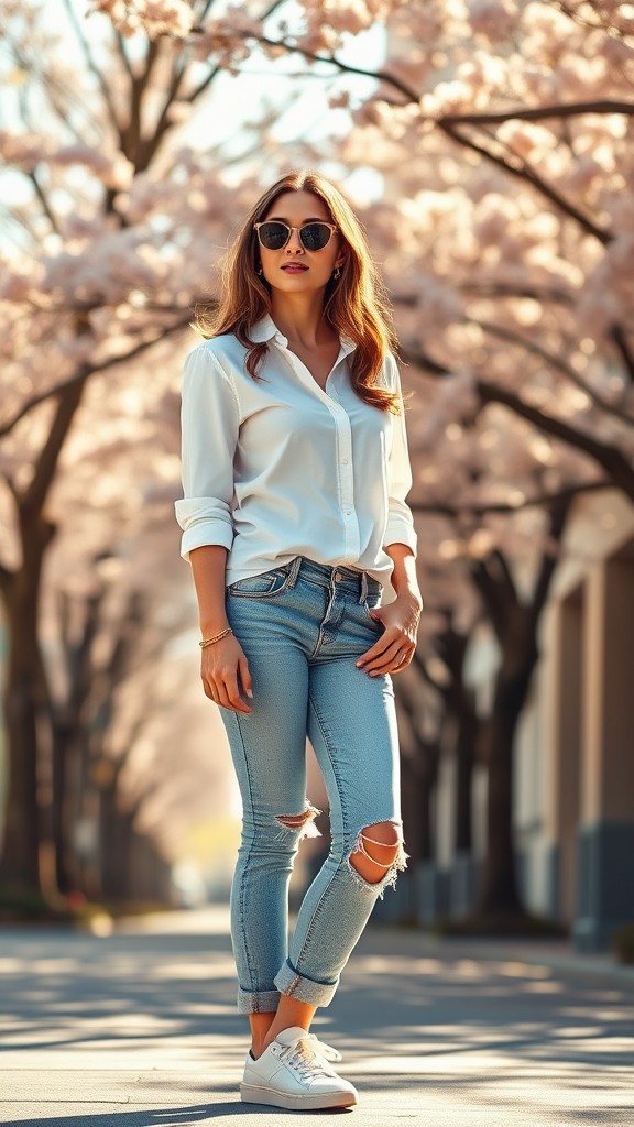 Button-Down Shirts with Distressed Jeans