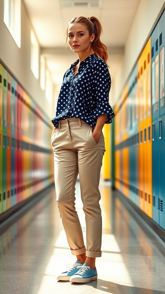 Chino Pants with Polka Dot Blouse