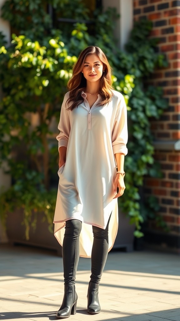 Cotton Tunic with Leggings and Ankle Boots