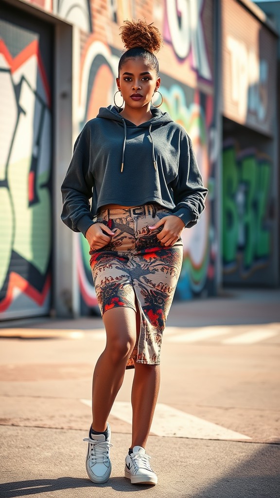 Crop Hoodie with High-Waisted Skirt