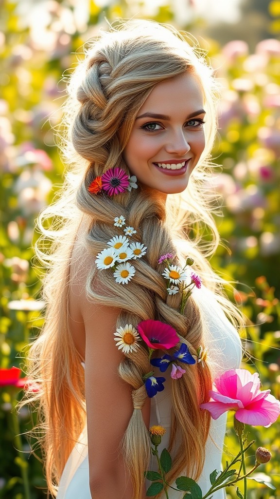 Fishtail Braid with Wildflowers