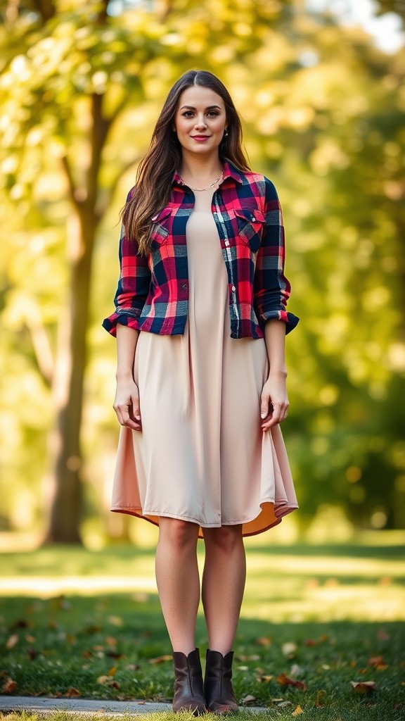 Flannel Shirt over a Solid Dress