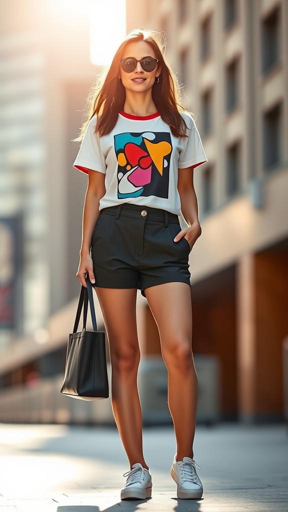 Graphic Tee with Tailored Shorts