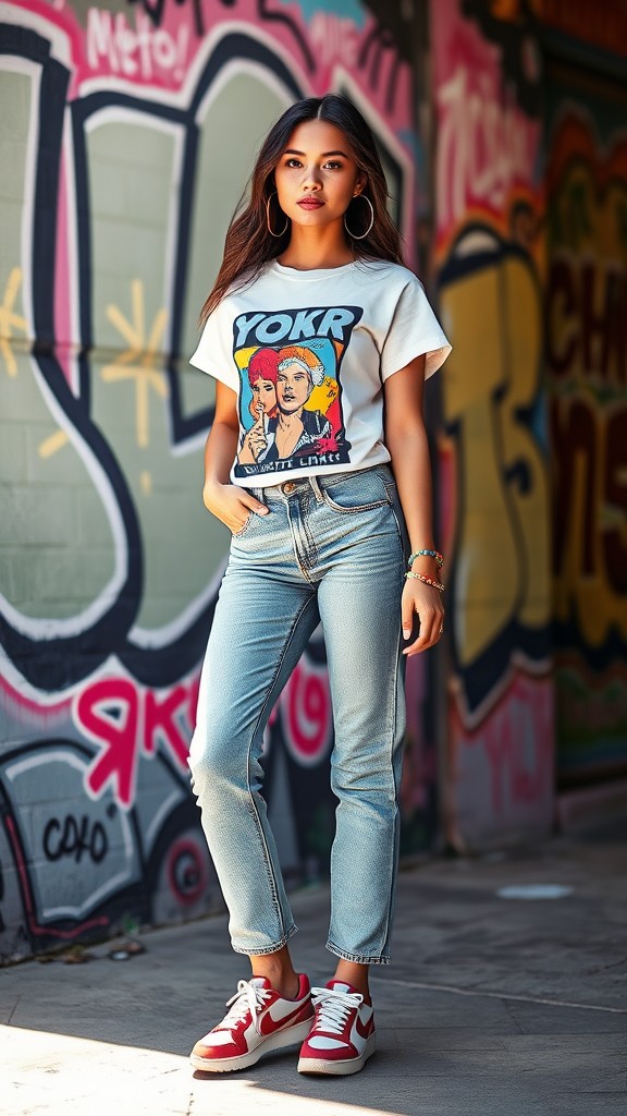 Graphic Tees with Low-Rise Jeans