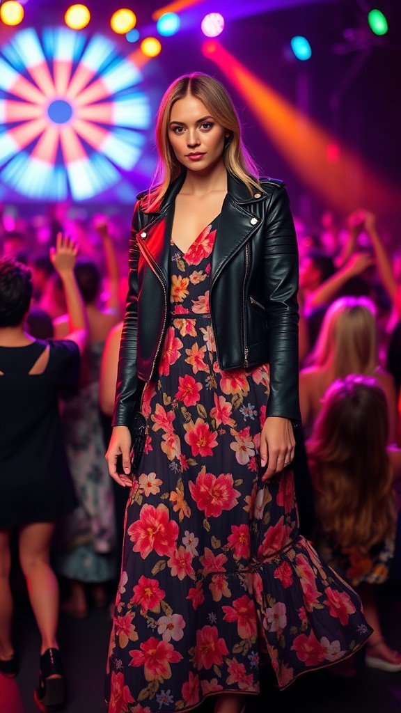 -H2 Leather Jackets over Floral Dresses