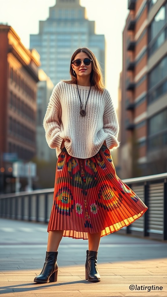 Knit Sweater with a Pleated Skirt