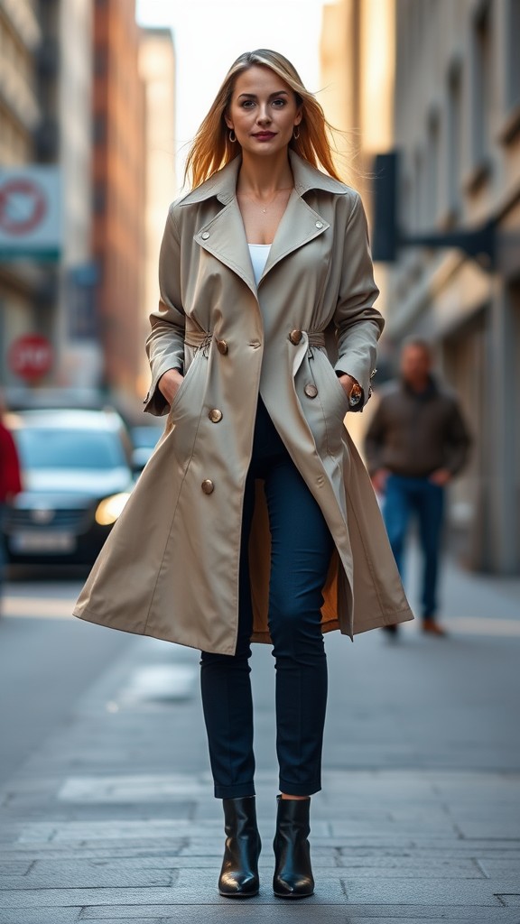 Lightweight Trench Coat over Dress Pants