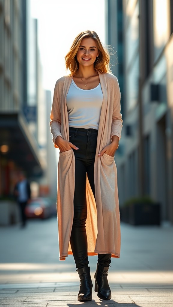 Long Cardigan with a Simple Tee and Jeggings