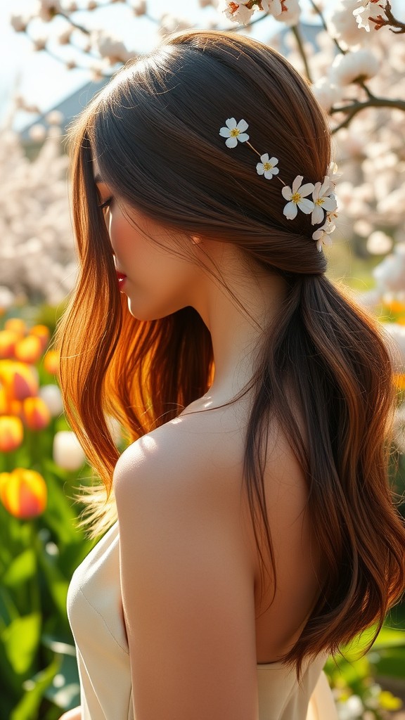 Low Ponytail with Floral Clips