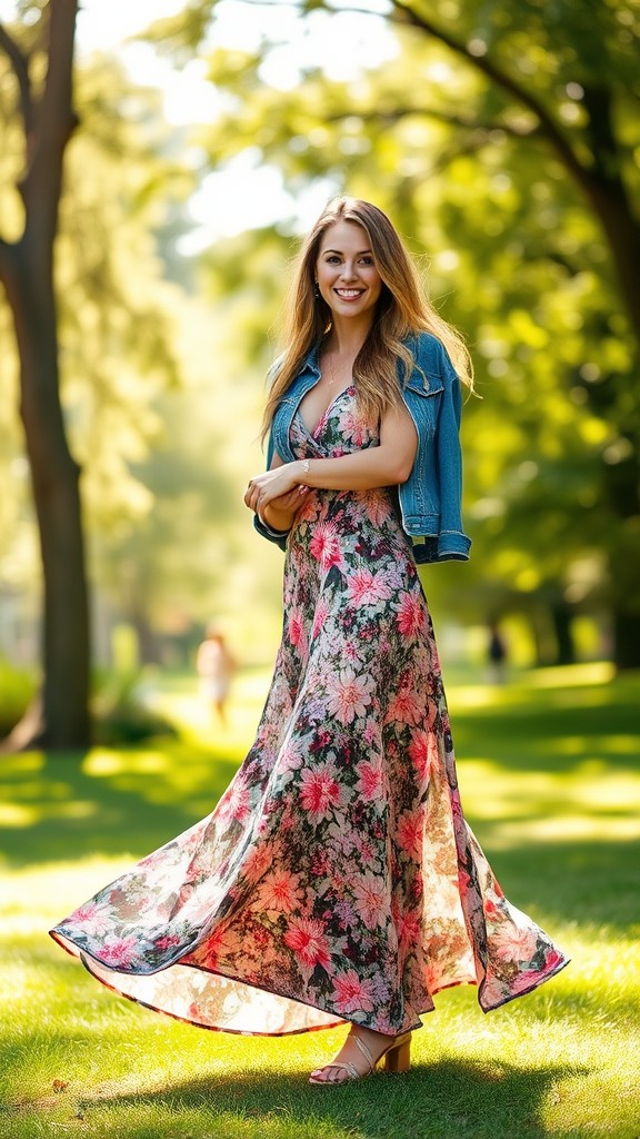 Maxi Dress with a Denim Jacket