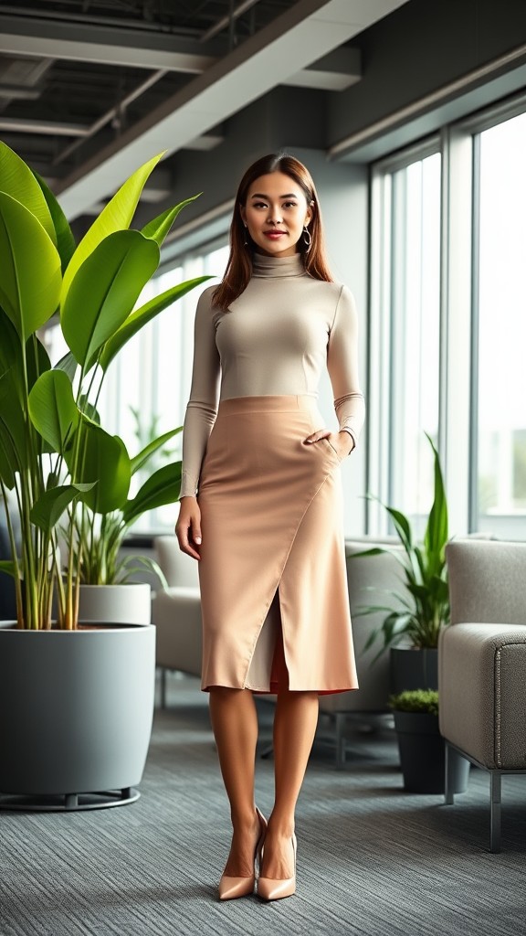 Midi Skirt with a Fitted Turtleneck