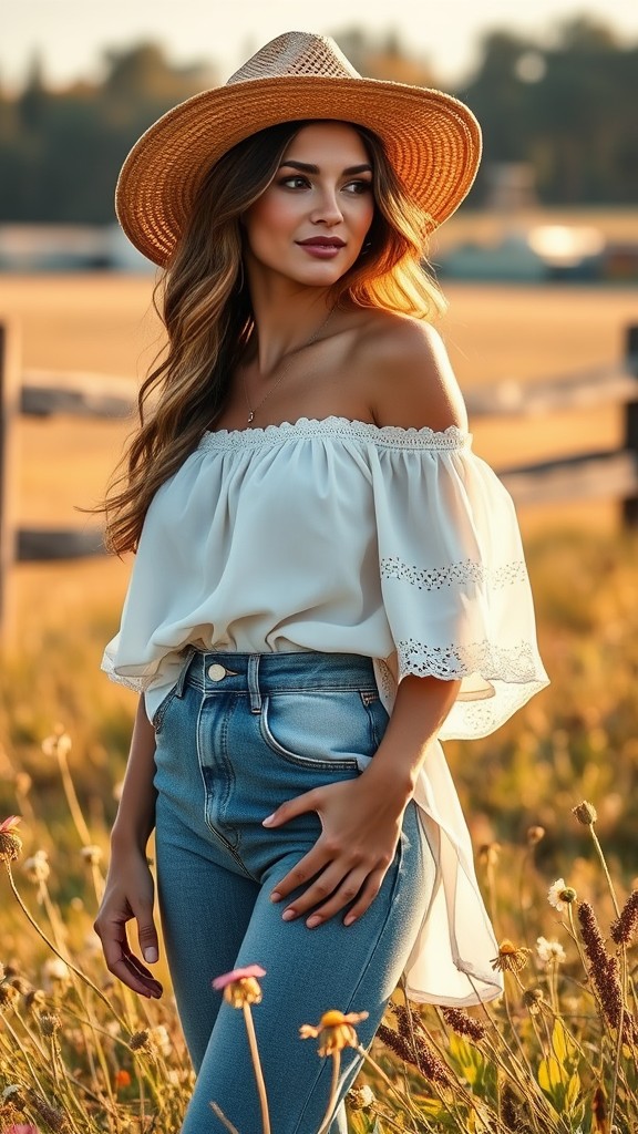 Off-Shoulder Tops and High-Waisted Jeans