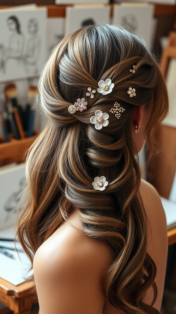 Pinned Back with Decorative Hairpins