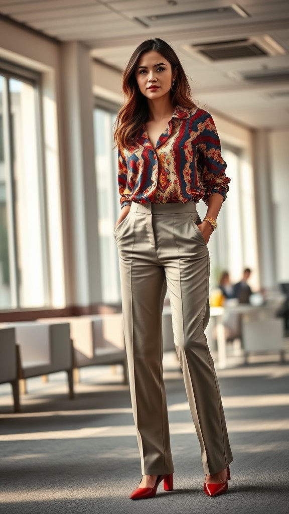 Polished Trousers with a Statement Blouse